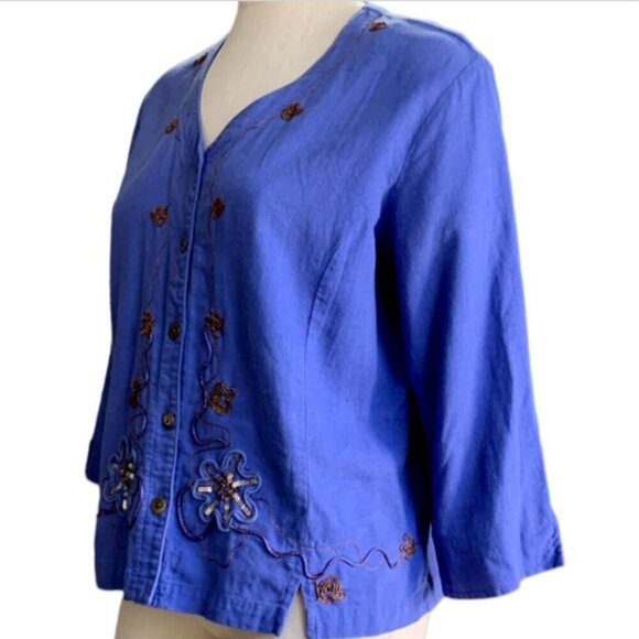 Napa Valley Linen Rayon Embellished Jacket Top L Purple #57M - Picture 4 of 7
